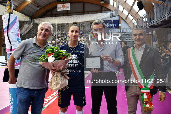 Recognition for #5 Ilaria Spirito of Chieri '76, Olympic gold medalist in Paris 2024, during the International Trophy ''Una squadra per un s...