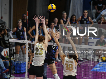 Lucille Giquel of Chieri '76 is in action during the International Trophy ''Una squadra per un sorriso,'' Final 1st-2nd place match between...