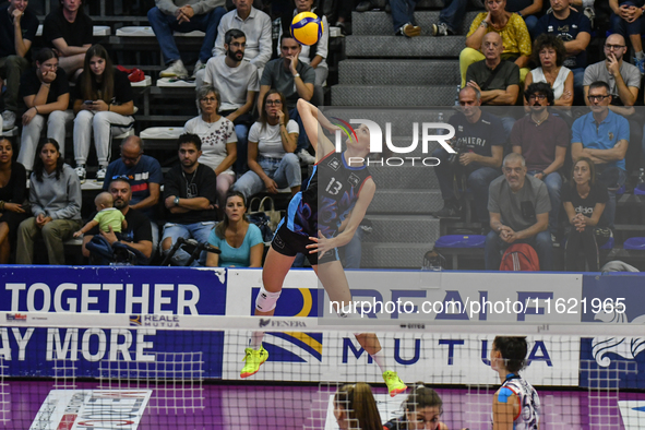 Lucille Giquel of Chieri '76 is in action during the International Trophy ''Una squadra per un sorriso,'' Final 1st-2nd place match between...