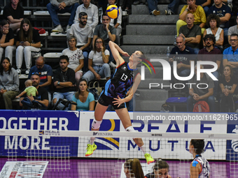 Lucille Giquel of Chieri '76 is in action during the International Trophy ''Una squadra per un sorriso,'' Final 1st-2nd place match between...