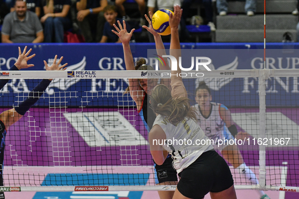 Kiera Van Ryk of VakifBank Spor Kulubu is in action during the International Trophy ''Una squadra per un sorriso,'' Final 1st-2nd place matc...