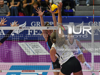 Kiera Van Ryk of VakifBank Spor Kulubu is in action during the International Trophy ''Una squadra per un sorriso,'' Final 1st-2nd place matc...