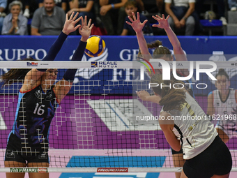 Kiera Van Ryk of VakifBank Spor Kulubu is in action during the International Trophy ''Una squadra per un sorriso,'' Final 1st-2nd place matc...