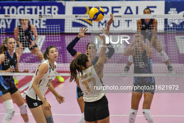 #17 Derya Cebecioglu of VakifBank Spor Kulubu is in action during the International Trophy ''Una squadra per un sorriso,'' Final 1st-2nd pla...