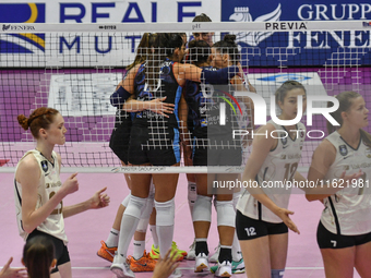 Reale Mutua Fenera Chieri '76 celebrates a point during the team's International Trophy ''Una squadra per un sorriso,'' Final 1st-2nd place...