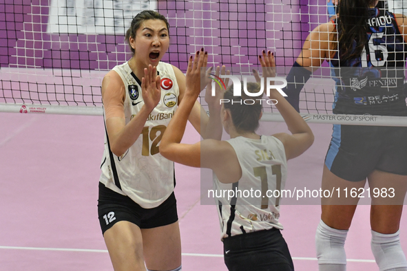 VakifBank Spor Kulubu celebrates the team's international trophy ''Una squadra per un sorriso'' during the final 1st-2nd place match between...