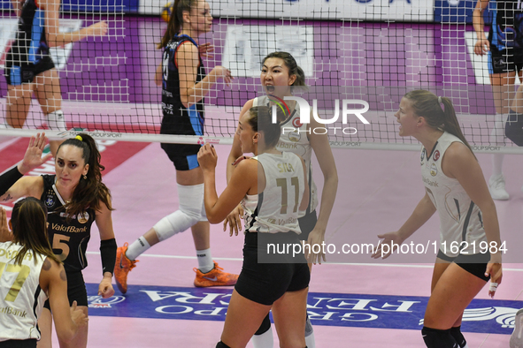 VakifBank Spor Kulubu celebrates the team's international trophy ''Una squadra per un sorriso'' during the final 1st-2nd place match between...