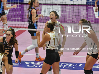 VakifBank Spor Kulubu celebrates the team's international trophy ''Una squadra per un sorriso'' during the final 1st-2nd place match between...