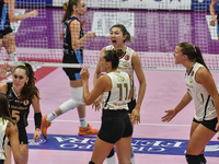 VakifBank Spor Kulubu celebrates the team's international trophy ''Una squadra per un sorriso'' during the final 1st-2nd place match between...