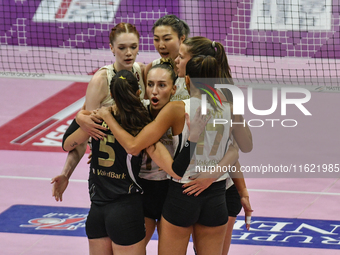 VakifBank Spor Kulubu celebrates the team's international trophy ''Una squadra per un sorriso'' during the final 1st-2nd place match between...