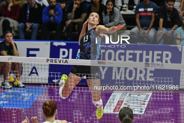 Lucille Giquel of Chieri '76 is in action during the International Trophy ''Una squadra per un sorriso,'' Final 1st-2nd place match between...