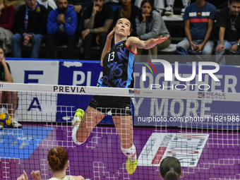 Lucille Giquel of Chieri '76 is in action during the International Trophy ''Una squadra per un sorriso,'' Final 1st-2nd place match between...