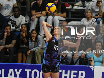 Sarah Van Aalen of Chieri '76 is in action during the International Trophy ''Una squadra per un sorriso,'' Final 1st-2nd place match between...