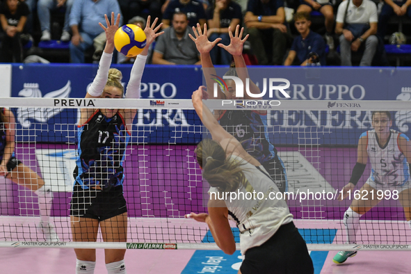 Kiera Van Ryk of VakifBank Spor Kulubu is in action during the International Trophy ''Una squadra per un sorriso,'' Final 1st-2nd place matc...