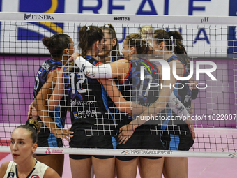 Reale Mutua Fenera Chieri '76 celebrates a point during the team's International Trophy ''Una squadra per un sorriso,'' Final 1st-2nd place...