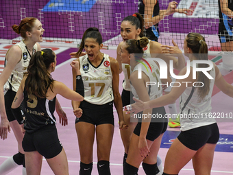 VakifBank Spor Kulubu celebrates the team's international trophy ''Una squadra per un sorriso'' during the final 1st-2nd place match between...