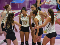 VakifBank Spor Kulubu celebrates the team's international trophy ''Una squadra per un sorriso'' during the final 1st-2nd place match between...