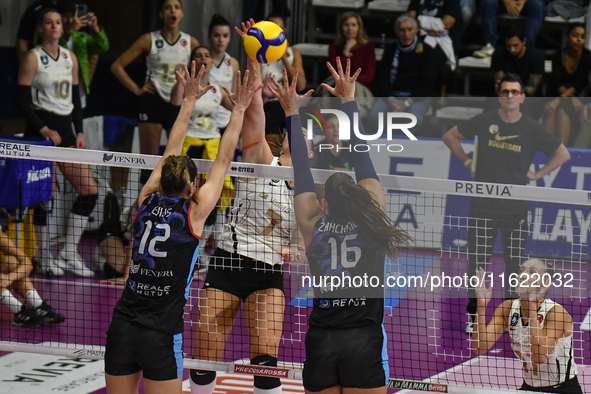 Kiera Van Ryk of VakifBank Spor Kulubu is in action during the International Trophy ''Una squadra per un sorriso,'' Final 1st-2nd place matc...