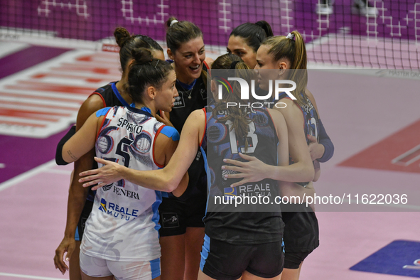 Reale Mutua Fenera Chieri '76 celebrates a point during the team's International Trophy ''Una squadra per un sorriso,'' Final 1st-2nd place...