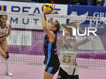 Sarah Van Aalen of Chieri '76 is in action during the International Trophy ''Una squadra per un sorriso,'' Final 1st-2nd place match between...