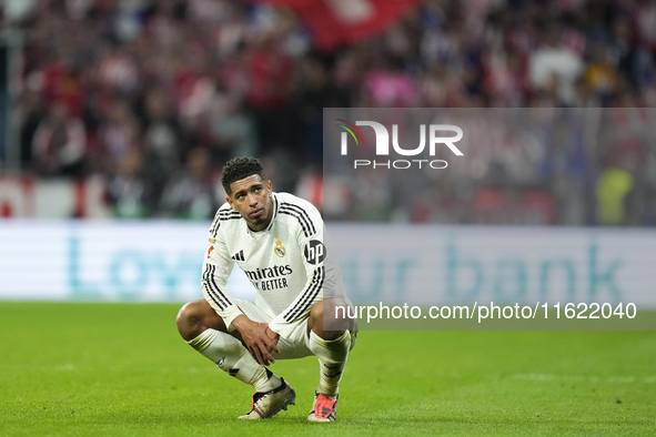 Jude Bellingham central midfield of Real Madrid and England after Atletico goal during the LaLiga match between Atletico de Madrid and Real...