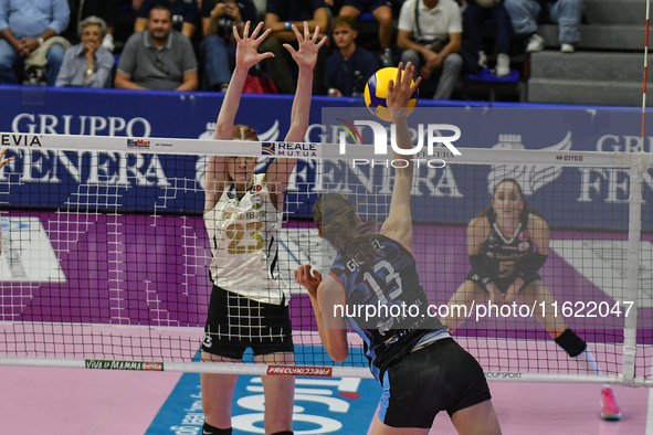 Lucille Giquel of Chieri '76 is in action during the International Trophy ''Una squadra per un sorriso,'' Final 1st-2nd place match between...