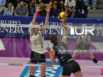 Lucille Giquel of Chieri '76 is in action during the International Trophy ''Una squadra per un sorriso,'' Final 1st-2nd place match between...