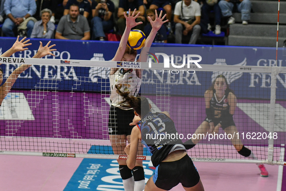 Lucille Giquel of Chieri '76 is in action during the International Trophy ''Una squadra per un sorriso,'' Final 1st-2nd place match between...