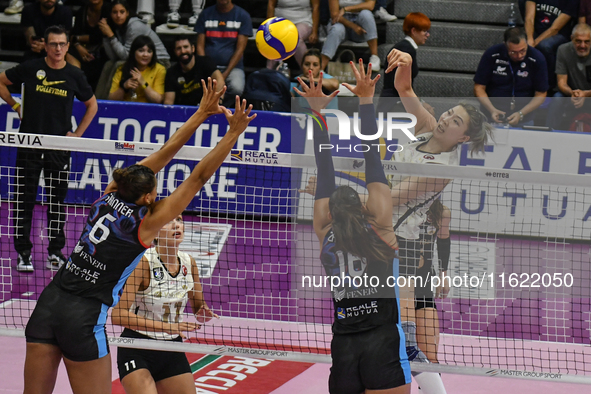 Kiera Van Ryk of VakifBank Spor Kulubu is in action during the International Trophy ''Una squadra per un sorriso,'' Final 1st-2nd place matc...