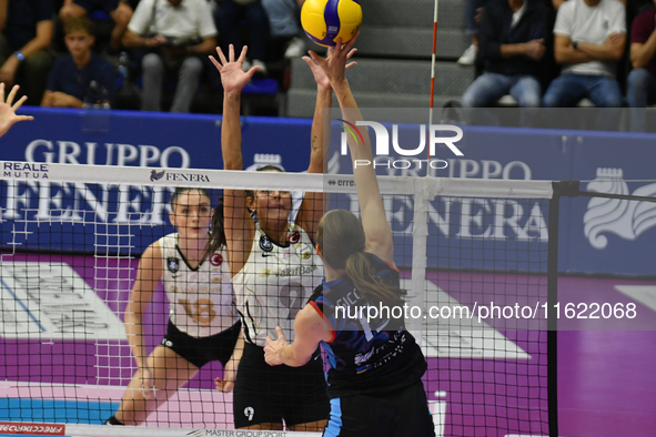 Lucille Giquel of Chieri '76 is in action during the International Trophy ''Una squadra per un sorriso,'' Final 1st-2nd place match between...