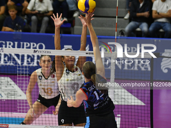 Lucille Giquel of Chieri '76 is in action during the International Trophy ''Una squadra per un sorriso,'' Final 1st-2nd place match between...