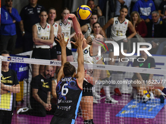 Kiera Van Ryk of VakifBank Spor Kulubu is in action during the International Trophy ''Una squadra per un sorriso,'' Final 1st-2nd place matc...