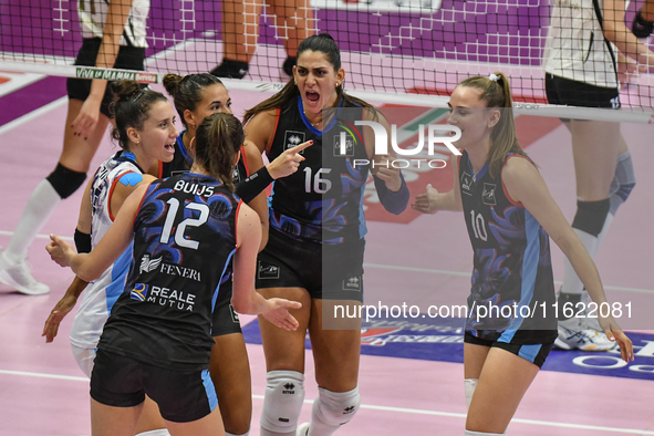 Reale Mutua Fenera Chieri '76 celebrates a point during the team's International Trophy ''Una squadra per un sorriso,'' Final 1st-2nd place...