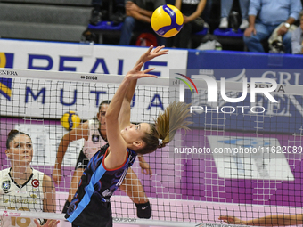 Sarah Van Aalen of Chieri '76 is in action during the International Trophy ''Una squadra per un sorriso,'' Final 1st-2nd place match between...