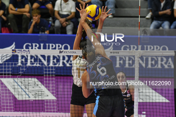 Avery Skinner of Chieri '76 is in action during the International Trophy ''Una squadra per un sorriso,'' Final 1st-2nd place match between R...