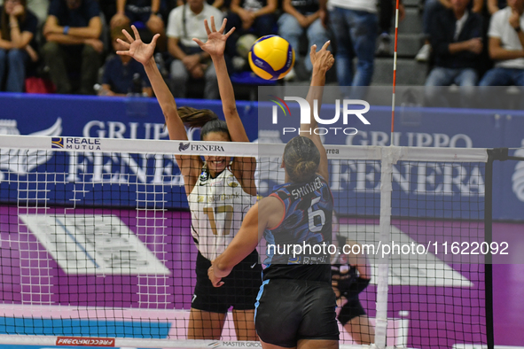 Avery Skinner of Chieri '76 is in action during the International Trophy ''Una squadra per un sorriso,'' Final 1st-2nd place match between R...