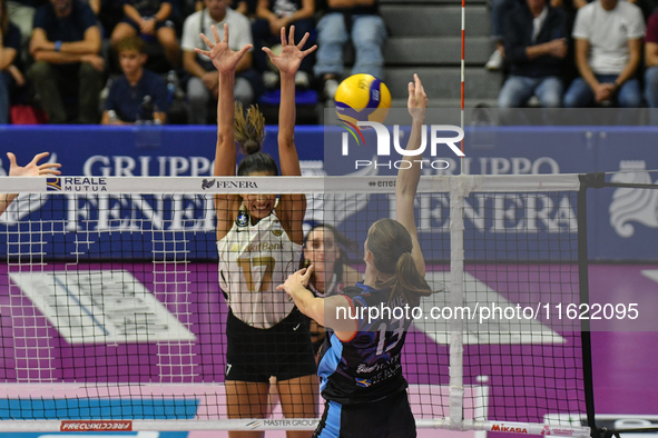 Lucille Giquel of Chieri '76 is in action during the International Trophy ''Una squadra per un sorriso,'' Final 1st-2nd place match between...