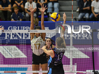 Lucille Giquel of Chieri '76 is in action during the International Trophy ''Una squadra per un sorriso,'' Final 1st-2nd place match between...