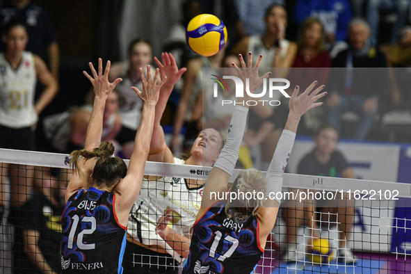 Kiera Van Ryk of VakifBank Spor Kulubu is in action during the International Trophy ''Una squadra per un sorriso,'' Final 1st-2nd place matc...