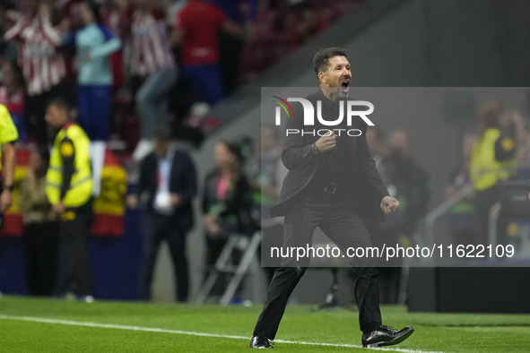 Diego Pablo Cholo Simeone head coach of Atletico de Madrid celebrates his team's goal during the LaLiga match between Atletico de Madrid and...