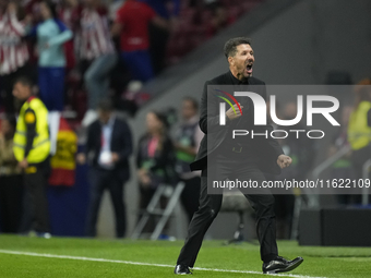 Diego Pablo Cholo Simeone head coach of Atletico de Madrid celebrates his team's goal during the LaLiga match between Atletico de Madrid and...