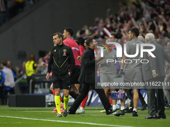 Diego Pablo Cholo Simeone head coach of Atletico de Madrid celebrates his team's goal during the LaLiga match between Atletico de Madrid and...