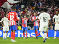 Angel Correa right winger of Atletico de Madrid and Argentina celebrates after scoring his sides first goal during the LaLiga match between...