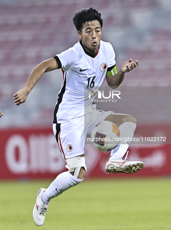 Chan Kwan Ching Osmond of Hong Kong, China, is in action during the 2025 AFC U20 Asian Cup Qualifiers Group J match between Singapore and Ho...