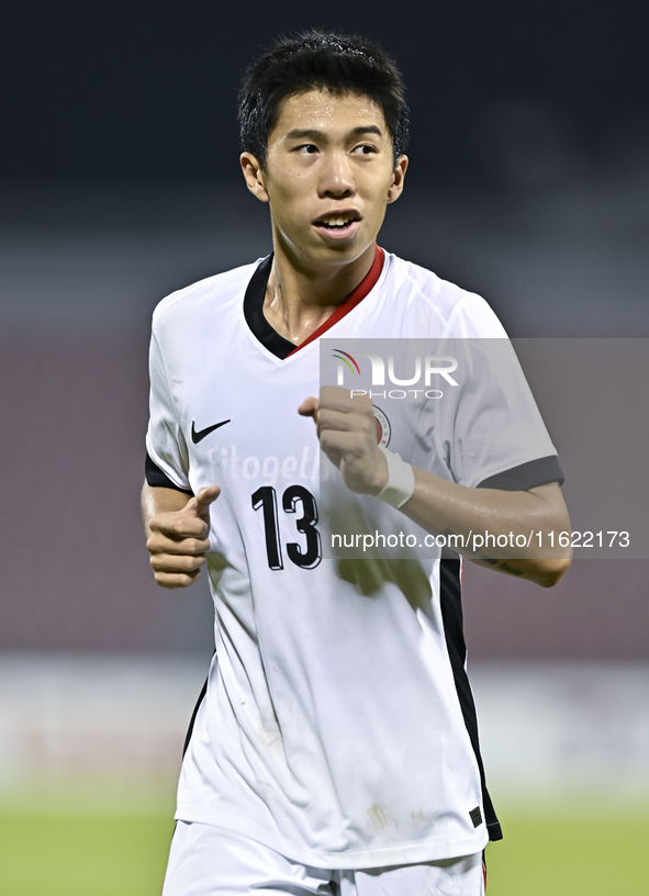 Tsang Lok To Jeremy of Hong Kong, China, is in action during the 2025 AFC U20 Asian Cup Qualifiers Group J match between Singapore and Hong...