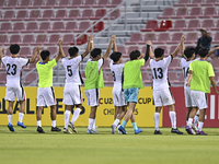 Players from Hong Kong, China celebrate after winning the 2025 AFC U20 Asian Cup Qualifiers Group J match between Singapore and Hong Kong, C...