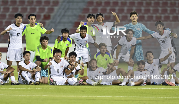 Players from Hong Kong, China celebrate after winning the 2025 AFC U20 Asian Cup Qualifiers Group J match between Singapore and Hong Kong, C...