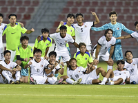 Players from Hong Kong, China celebrate after winning the 2025 AFC U20 Asian Cup Qualifiers Group J match between Singapore and Hong Kong, C...