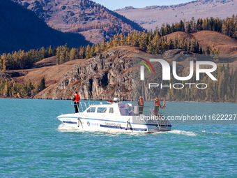 Police patrol Kanas Lake by boat in Altay, China, on September 29, 2024. (