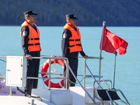 Police patrol Kanas Lake by boat in Altay, China, on September 29, 2024. (